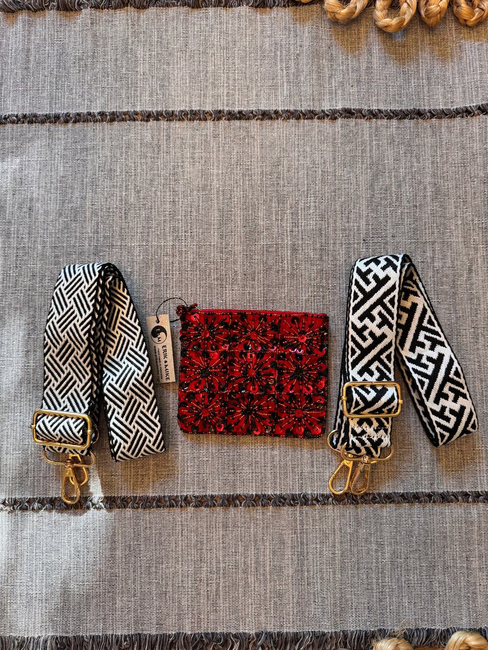 Bundle Set of 3 Red Beaded Sequins Coin Purse 2 Black White Purse Straps